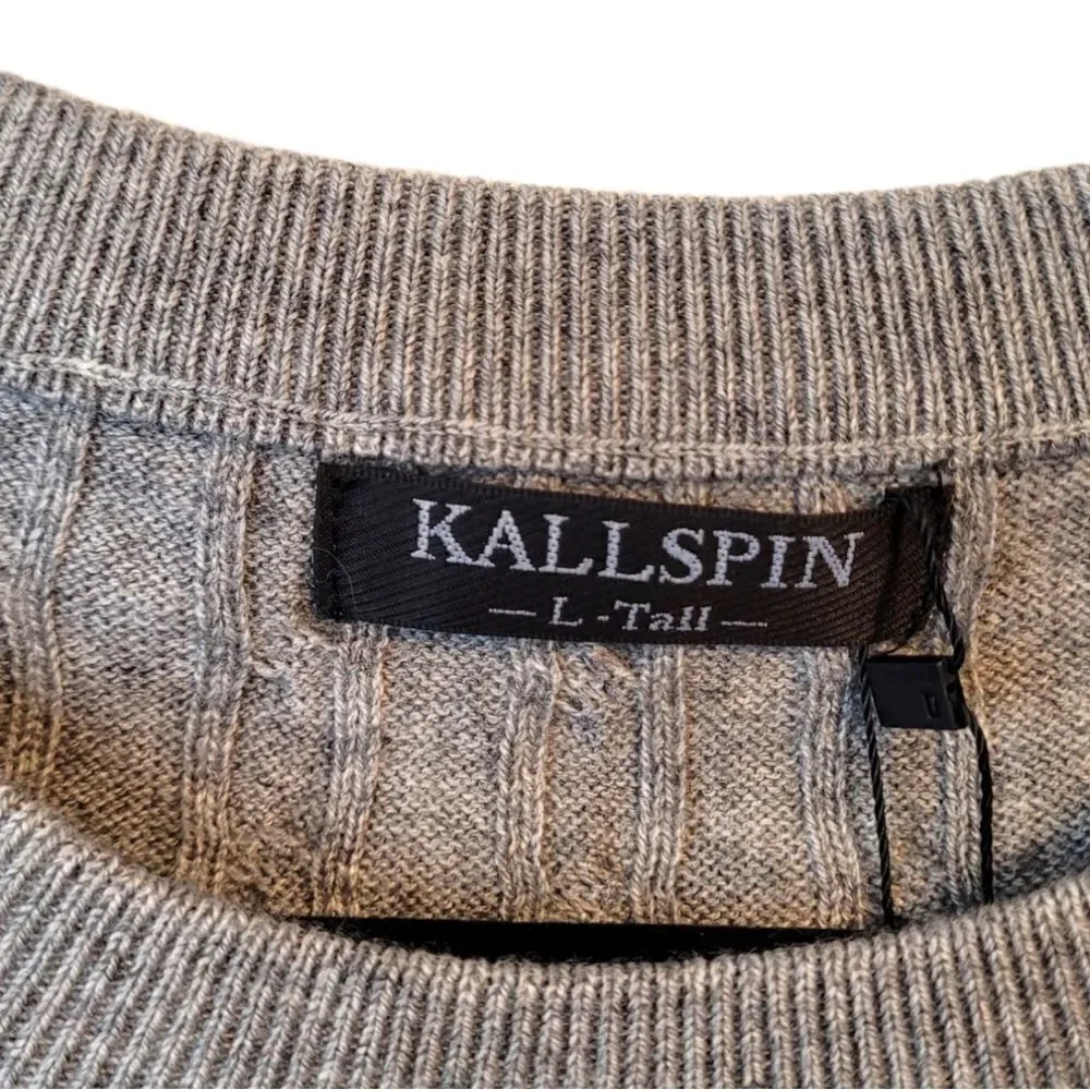 Kallspin Men's Light Grey Cable Knitnwool Blend Sweater LT NWT